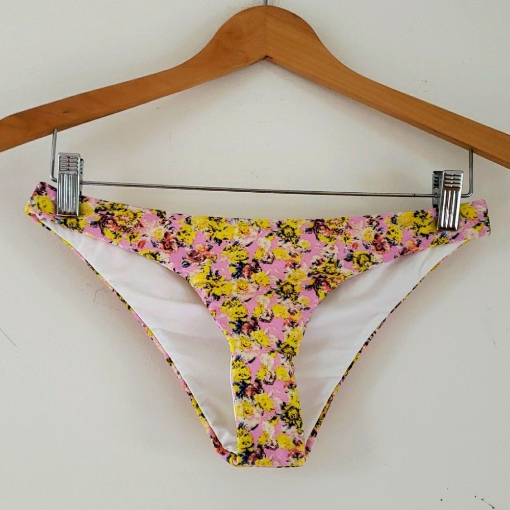 somedays lovin brand floral pink yellow bikini bottom regular coverage